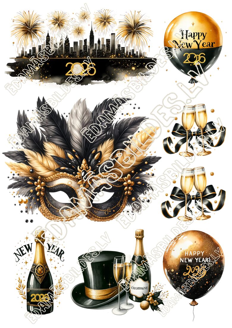 Cukura papīrs ar apdruku "Jaunais gads"